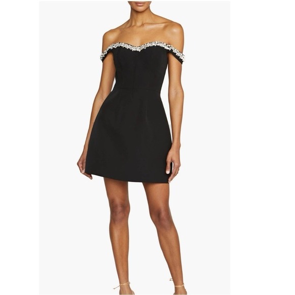Monique Lhuillier Dresses & Skirts - Monique Lhuillier Blaire Embellished Off the Shoulder Minidress, Black 8 NWT